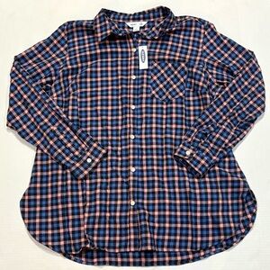 NEW Old Navy Classic Shirt Blue Pink Plaid Long Sleeve Button Shirt Plus 1X NWT